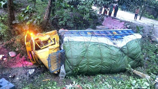 পেঁয়াজবোঝাই ট্রাক খাদে পড়ে চালকের মৃত্যু